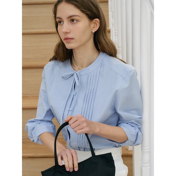 [리퍼브]Pintuck Ribbon Blouse_Sky Blue