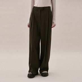 ITALIAN WOOL BLEND TUCKED PANTS_DARK KHAKI