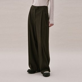 ITALIAN WOOL BLEND TUCKED PANTS_DARK KHAKI