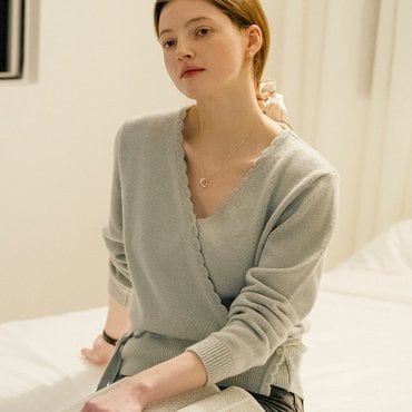 틸아이다이 Scallop detail wrap wool blended cardigan_Mint
