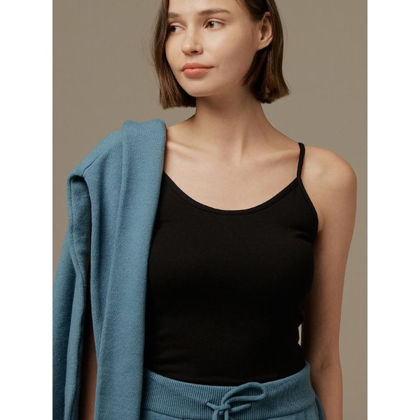 코튼 스판 캐미솔 탑 - 블랙