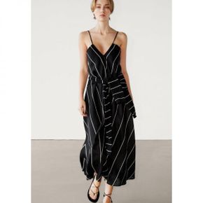 5091467 Massimo Dutti CONTRASTING STRIPED MIDI - Day dress black