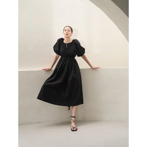 Balloon Sleeve Shirring Detail Dress Black