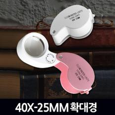 40X-25MM 확대경 핑크 / 돋보기 루페 현미경 LED 휴대용 LOUPE 확대경 실버용품 작업용 독서용 곤충 관찰용 과학 실험도구 준비물 고배율 접이식