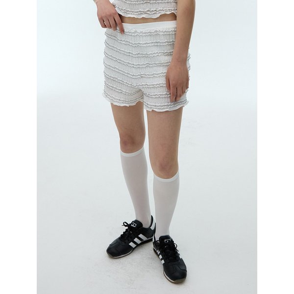[리퍼브] HARU FRILL PATTERNED SHORTS - WHITE