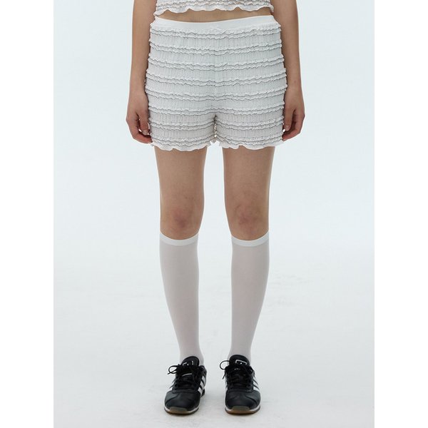 [리퍼브] HARU FRILL PATTERNED SHORTS - WHITE