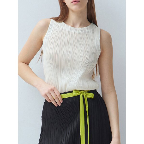 라운드넥 플리츠 슬리브리스 탑_3colors