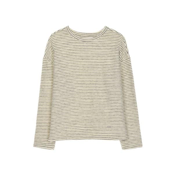STRIPE FLEECE LONG SLEEVE TOP_CREAM