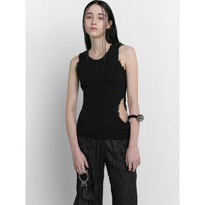 SIDE HOLE SLEEVELESS KNIT [BLACK]