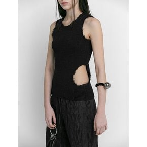 SIDE HOLE SLEEVELESS KNIT [BLACK]