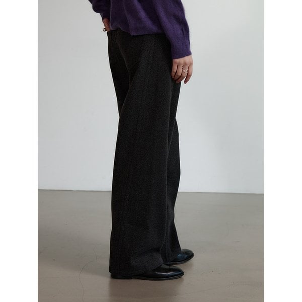 울 와이드 사선 팬츠 - CHARCOAL