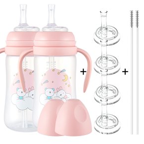 [1+1] 순수아  빨대컵 300ml-2개+빨대꼭지 4개+빨대솔 2개