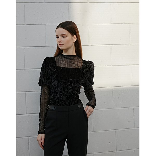 [시흥점] 여성 벨벳 레이어드 볼륨 페미닌 티셔츠 (ER4CL664)