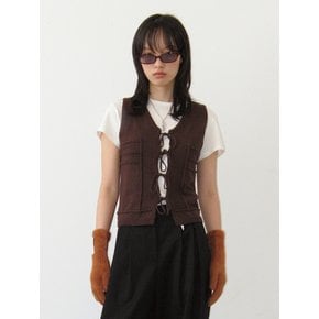 lotsyou_Little Flower Knit Vest Brown