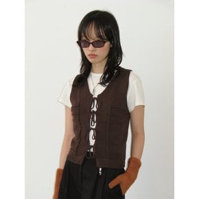 lotsyou_Little Flower Knit Vest Brown