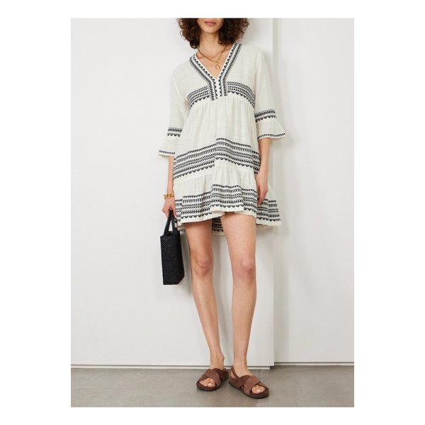렘렘 한나 티어드 러플 스트라이프 코튼 미니 원피스 1647597334060343