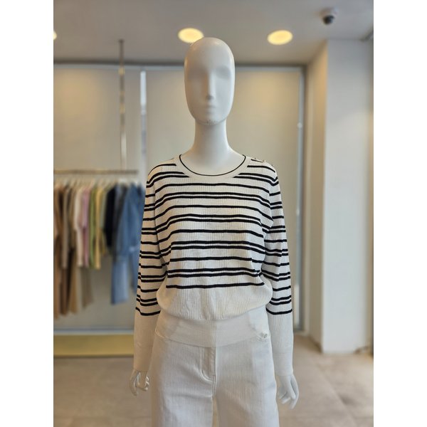 [여주점] [더 아이잗] 여성 스트라이프 숄더 버튼 풀오버 니트(IS4A1PO021)