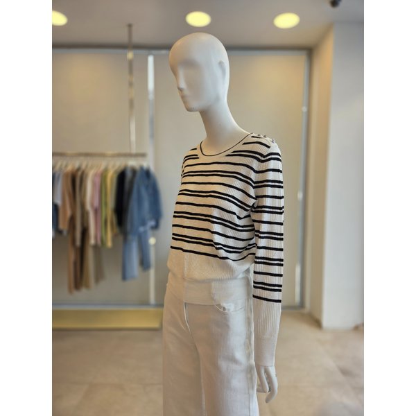 [여주점] [더 아이잗] 여성 스트라이프 숄더 버튼 풀오버 니트(IS4A1PO021)