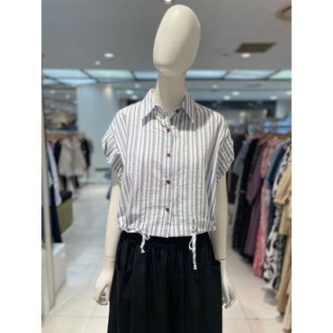 파프리카 모던 캐주얼 카라 스트라이프 소매 스트링 셔츠/SJ2SH503