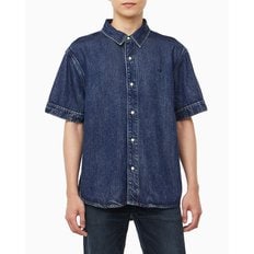 남성 오버핏 다크블루 텐셀 반팔 데님 셔츠(4RB954G)