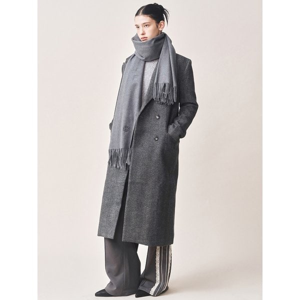 HERRINGBONE DOUBLE LONG TAILORED COAT_CHARCOAL