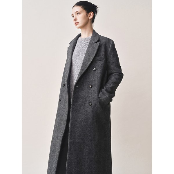 HERRINGBONE DOUBLE LONG TAILORED COAT_CHARCOAL