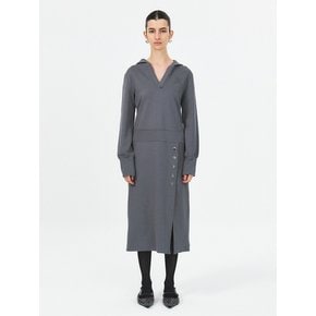 DEEP SLIT HOODED MAXI DRESS (GREY)