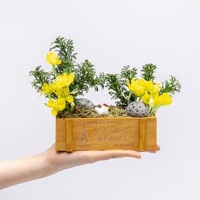 유채꽃 조화 화분 우드 set 16cm 인테리어 테이블 장식 소품 꾸미기