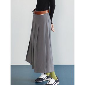 SIDE SLIT PLEATS SKIRT GREY