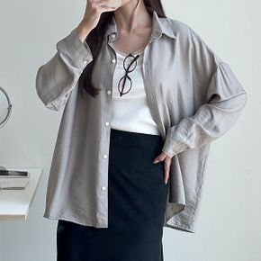 카라 무지 솔리드 긴팔 셔츠 오버핏 데일리 무지 남방 블라우스_P435167951