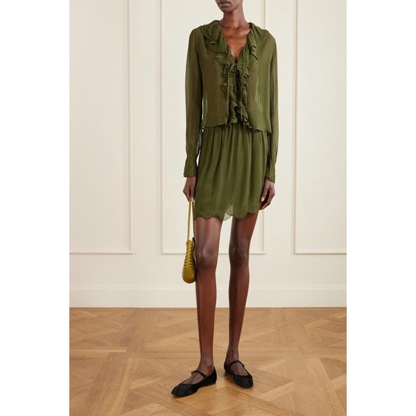 보디 Mab 스캘럽 개더 실크 크레폰 미니 스커트 46376663162954496