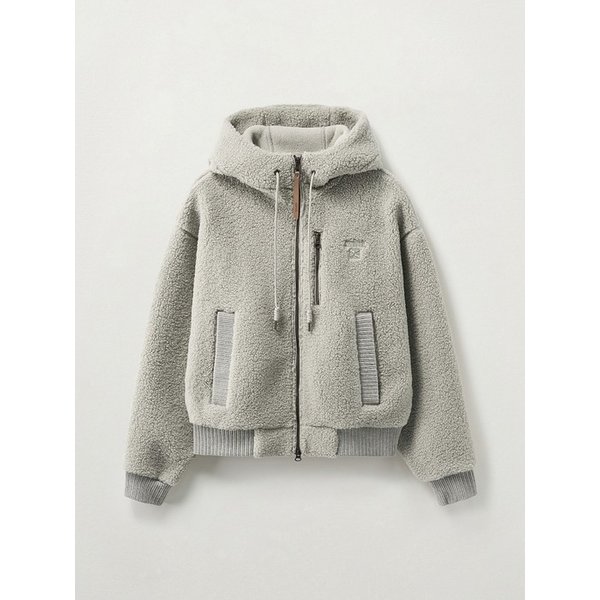 (W) 시어링 플리스 후드 집업_카키