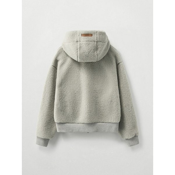 (W) 시어링 플리스 후드 집업_카키