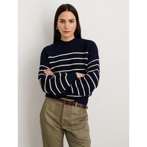 ButtonBack Crewneck Sweater in Stripe Navy (VV3251AW1R)