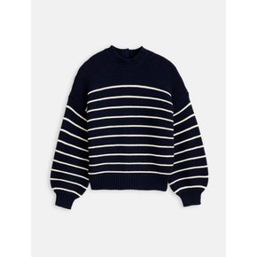 ButtonBack Crewneck Sweater in Stripe Navy (VV3251AW1R)