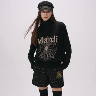 Mardi Mercredi Actif [마르디메르크디악티프] MOHAIR BLENDED KNIT VEST MARDI FLOWER_BLACK BEIGE/ AFK33KVT001BKBE