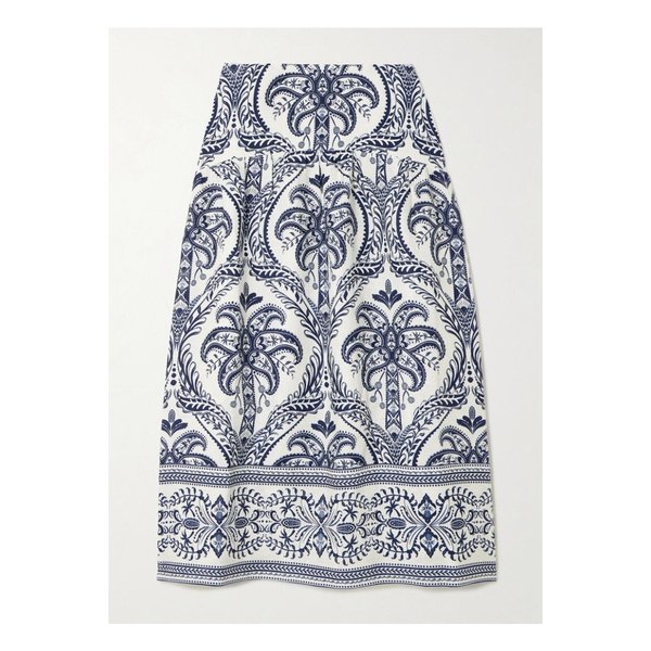 팜리오 트로피컬 카메오 셔링 프린트 리넨 미디 스커트 블루 46376663162869526