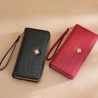  [옷자락] 여성 심플 무늬 가죽 2단 지퍼 스트랩 장지갑