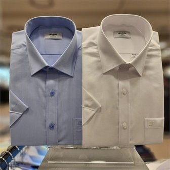레노마 SH04 반팔 화이트, 블루 면혼방 트윌 비침 없는 정통 드레스 일반핏 셔츠 RMUSGP-900-WH,BU9