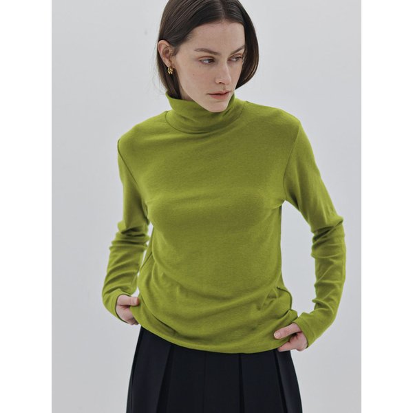 하이 텐셀 울 목폴라 티셔츠_olive