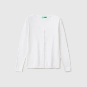 베네통 Cotton crew neck cardigan_1091D5558WH1