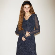 Chiffon Ruffle Collar Midi Dress Navy