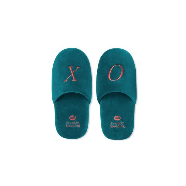 [Box Package] [FRANKLY X MTL] XOXO 벨루어 워셔블 홈 오피스 룸슈즈, 레이크 그린