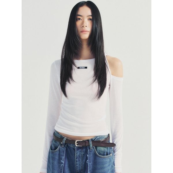 TWIST CUT OUT RIBBED SLEEVE TOP_WHITE