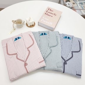 국산 커플 면 잠옷세트 체크 긴팔 파자마 상하세트 남여공용 L,XL,2XL