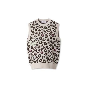 왁 골프 (WWWAA25625IVX)Women Leopard V-neck Knit Vest