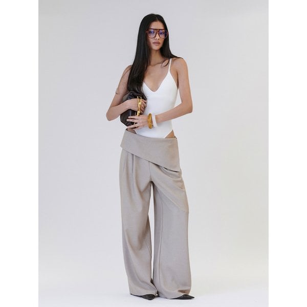 Taylor Folding Pintuck Wide Slacks [BEIGE]