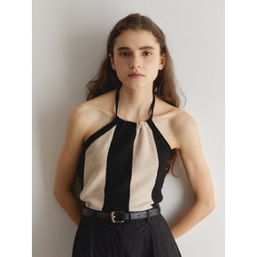 Striped Halterneck Sleeveless_Black