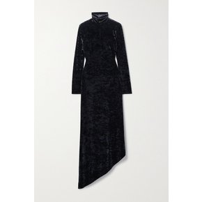 Brielle Cutout Crushed-velvet Maxi Dress 네이비