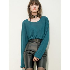 U-Neck Linen-Jersey Long-Sleeved T-Shirt[Green(UNISEX)]_UTT-ST55